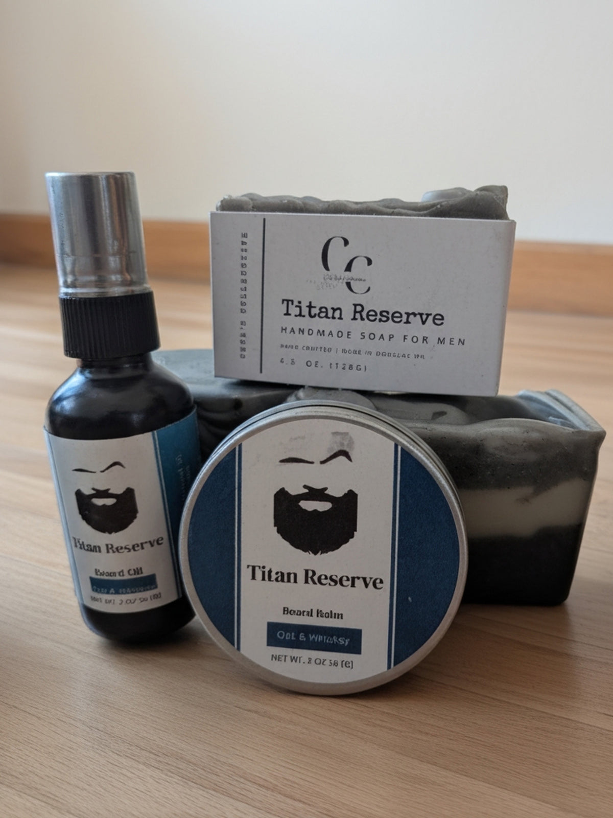 Titan Reserve 3-Piece Grooming Kit - Beard Oil, Beard Balm, and Soap in Oak & Whiskey
